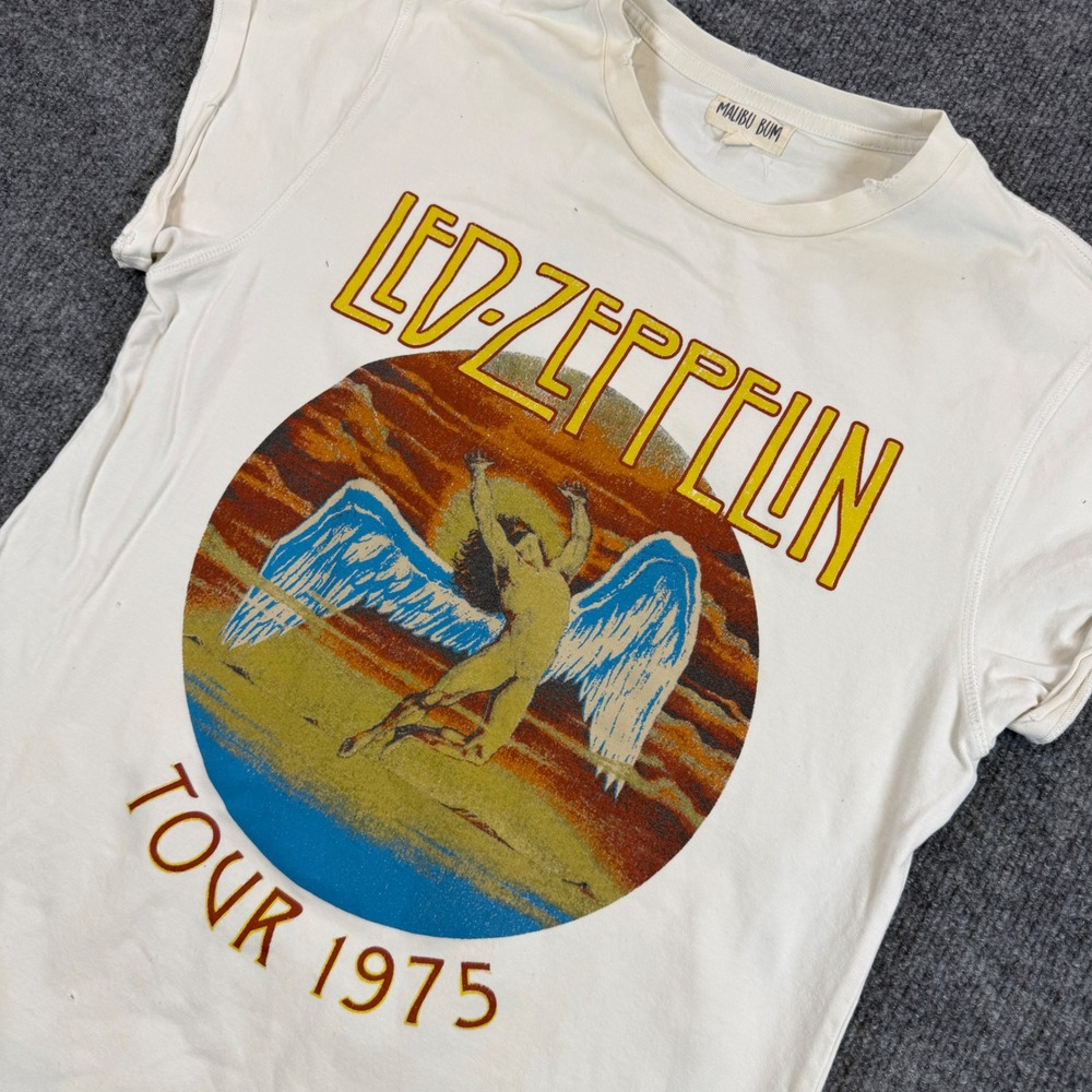 Malibu Bum Led Zeppelin Tour 1975 Graphic Tee Cotton White Size S Indiesleaze